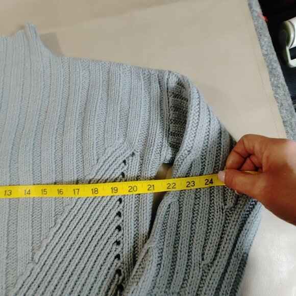 Hand Knit Sweater Pullover Tequila Solo Gray Merino Wool Ribbed Knit Mock Neck - Picture 9 of 15